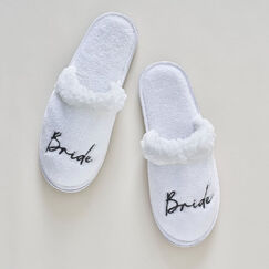 White Fluffy Bride Slippers