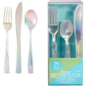 Iridescent Re-usable Plastic Cutlery Set for 8