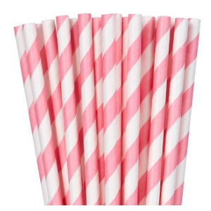 Pink White Stripe Paper Straws - pk24